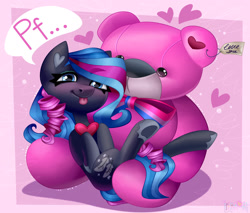 Size: 2000x1700 | Tagged: safe, artist:irinamar, oc, oc only, oc:obabscribbler, earth pony, pony, :p, plushie, solo, teddy bear, tongue out