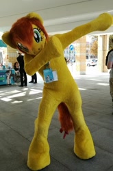Size: 732x1108 | Tagged: safe, artist:atalonthedeer, oc, oc:canni soda, human, pony, anthro, galacon, g4, clothes, convention, cosplay, costume, dab, fursuit, galacon 2022, irl, irl human, photo, ponysuit, solo