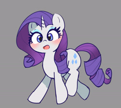 Size: 2253x2011 | Tagged: safe, artist:leo19969525, rarity, pony, unicorn, g4, blue eyes, blushing, cute, female, gray background, high res, horn, mane, mare, open mouth, purple mane, raribetes, simple background, solo, surprised, tail, walking