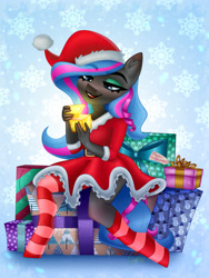 Size: 3000x4000 | Tagged: safe, artist:irinamar, oc, oc only, oc:obabscribbler, anthro, christmas, holiday, present, solo