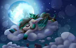 Size: 4000x2500 | Tagged: safe, artist:irinamar, oc, oc only, pegasus, pony, cloud, lying down, lying on a cloud, moon, on a cloud, sleeping, smiling, solo