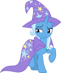 Size: 3000x3604 | Tagged: safe, artist:dashiesparkle, trixie, pony, unicorn, a matter of principals, g4, .svg available, brooch, cape, clothes, female, hat, high res, jewelry, lidded eyes, mare, raised hoof, simple background, smiling, solo, transparent background, trixie's brooch, trixie's cape, trixie's hat, vector