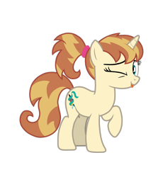 Size: 5352x5634 | Tagged: safe, artist:gypsykumquat, oc, oc only, oc:clovette, pony, unicorn, 2023 community collab, derpibooru community collaboration, :p, horn, inkscape, looking at you, one eye closed, raised hoof, show accurate, simple background, smiling, smiling at you, solo, teenager, tongue out, transparent background, unicorn oc, vector, wink, winking at you