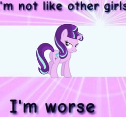 Size: 828x768 | Tagged: safe, artist:ponyfigures, starlight glimmer, unicorn, looking at you, meme, op has a point, s5 starlight, text
