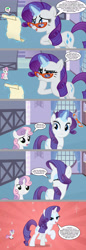 Size: 2207x6393 | Tagged: safe, artist:silverbuller, edit, edited screencap, screencap, rarity, spike, sweetie belle, pony, unicorn, g4, comic, female, filly, foal, male, mare, screencap comic, ship:sparity, shipping, straight, sweetie belle is not amused, unamused