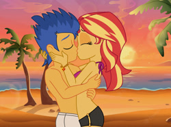 Size: 1280x952 | Tagged: safe, artist:thelifedragonslayer, flash sentry, sunset shimmer, equestria girls, female, flashimmer, kissing, male, shipping, stock image, straight, watermark