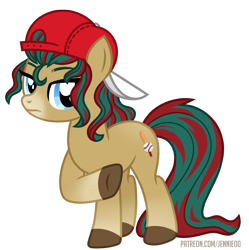 Size: 800x802 | Tagged: safe, artist:jennieoo, oc, oc:double dinger, earth pony, pony, cap, commission, hat, looking at you, pointing, show accurate, simple background, solo, transparent background, vector