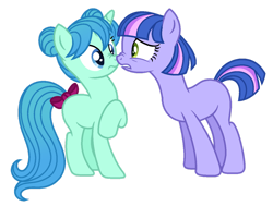 Size: 1280x969 | Tagged: safe, artist:s0ftserve, oc, oc only, oc:lilac twinkle, oc:minty melody, earth pony, pony, unicorn, base used, female, mare, simple background, transparent background