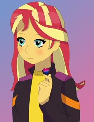 Size: 2334x3018 | Tagged: safe, artist:doggorob, sunset shimmer, human, equestria girls, g4, bisexual pride flag, bust, heart, high res, pride, pride flag