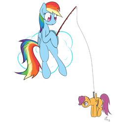 Size: 1280x1280 | Tagged: safe, artist:holomouse, rainbow dash, scootaloo, pegasus, pony, g4, cloud, duo, duo female, female, filly, fishing, fishing hook, fishing rod, foal, folded wings, hook, mare, on a cloud, simple background, sitting, sitting on a cloud, small wings, smiling, spread wings, transparent background, wings