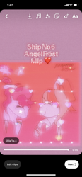 Size: 828x1792 | Tagged: safe, artist:enperry88, angel wings, bifröst, pegasus, pony, g4, angelfröst, bow, cute, cute face, cute smile, diawinges, duo, duo female, eyes closed, female, friendship student, gradient background, hair bow, happy, heart, i ship it, looking at each other, looking at someone, mare, pink background, ponytail, raised hoof, shipping, shipping fuel, simple background, smiling, smiling at each other