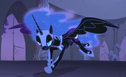 Size: 798x491 | Tagged: safe, screencap, nightmare moon, alicorn, pony, friendship is magic, g4, concave belly, cropped, ethereal mane, galloping, slender, solo, thin