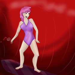 Size: 3000x3000 | Tagged: safe, artist:holomouse, berry punch, berryshine, human, g4, alcohol, clothes, female, high res, humanized, one-piece swimsuit, solo, surfboard, surfing, swimsuit, wine