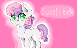 Size: 926x582 | Tagged: safe, artist:holomouse, sweetie belle, pony, unicorn, g4, blank flank, cute, diasweetes, female, filly, foal, looking at you, ms paint, smiling, solo