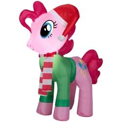 Size: 1000x1000 | Tagged: safe, pinkie pie, earth pony, inflatable pony, pony, g4, christmas, clothes, decoration, hat, hearth's warming eve, holiday, inflatable, inflatable earth pony, santa hat, scarf, simple background, solo, striped scarf, sweater, white background