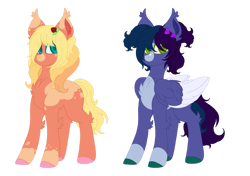 Size: 1280x902 | Tagged: safe, artist:kaenashepard, oc, oc only, earth pony, pegasus, pony, bandaid, bandaid on nose, blaze (coat marking), body markings, chest fluff, coat markings, colored eartips, colored hooves, colored pupils, colored wings, duo, ear fluff, ear tufts, earth pony oc, facial markings, female, full body, heart mark, hock fluff, looking at you, mare, offspring, pale belly, parent:big macintosh, parent:night glider, parent:soarin', parent:sunset shimmer, parents:shimmermac, parents:soaringlider, pegasus oc, simple background, snip (coat marking), socks (coat markings), standing, tail, transparent background, two toned mane, two toned tail, two toned wings, wings