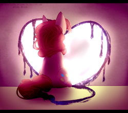 Size: 2377x2100 | Tagged: safe, artist:holomouse, pinkie pie, earth pony, pony, g4, facing away, female, heart, high res, mare, paint brush tail, rear view, sitting, solo