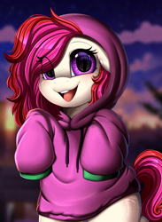 Size: 2601x3549 | Tagged: safe, artist:pridark, oc, oc only, oc:merry, earth pony, pony, clothes, commission, earth pony oc, freckles, high res, hoodie, looking at you, open mouth, ych result