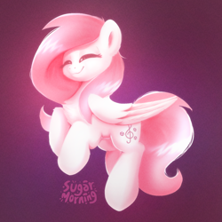 Size: 1024x1024 | Tagged: safe, artist:sugar morning, oc, oc only, oc:sugar morning, pegasus, pony, eyes closed, female, folded wings, mare, pegasus oc, signature, simple background, smiling, solo, watermark, wings