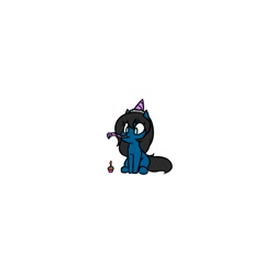 Size: 1000x1000 | Tagged: safe, artist:rice, oc, oc only, oc:blue pone, earth pony, pony, cupcake, food, hat, noisemaker, party hat, simple background, solo, white background