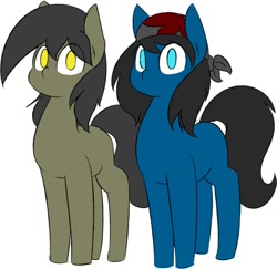 Size: 1078x1048 | Tagged: safe, artist:rice, oc, oc only, oc:blue pone, oc:yellow pone, earth pony, pony, simple background, white background
