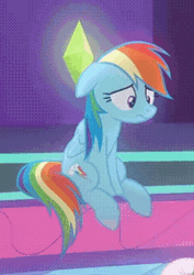 Size: 239x338 | Tagged: safe, screencap, apple rose, rainbow dash, pegasus, pony, g4, grannies gone wild, season 8, animated, cropped, cute, dashabetes, disappointed, female, floppy ears, frown, gif, mare, offscreen character, plumbob, sad, sadorable, sitting, solo focus, teeth