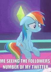 Size: 239x338 | Tagged: safe, edit, edited screencap, screencap, rainbow dash, pegasus, pony, grannies gone wild, season 8, spoiler:s08, animated, cropped, disappointed, female, floppy ears, frown, gif, mare, offscreen character, sad, sitting, solo focus, teeth