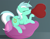 Size: 6768x5319 | Tagged: safe, artist:mizhisha, lyra heartstrings, pony, unicorn, g4, balloon, balloon riding, blowing up balloons, cute, eyes closed, female, gray background, heart balloon, inflating, lineless, lyrabetes, mare, requested art, simple background, solo, that pony sure does love balloons