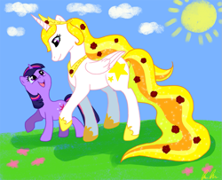 Size: 1115x907 | Tagged: safe, artist:c-puff, twilight sparkle, oc, oc:yellowstar, alicorn, pony, unicorn, fanfic:the star in yellow