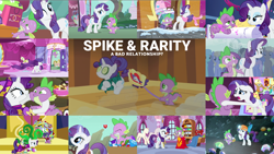 Size: 1974x1112 | Tagged: safe, edit, edited screencap, editor:quoterific, screencap, rarity, spike, dragon, unicorn, a dog and pony show, boast busters, castle sweet castle, dragon dropped, dragon quest, gauntlet of fire, green isn't your color, molt down, party of one, rarity takes manehattan, rarity's biggest fan, simple ways, the crystal empire, spoiler:interseason shorts, female, male, shipping, sparity, straight
