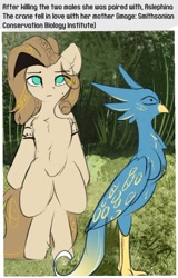 Size: 550x861 | Tagged: safe, artist:beardie, oc, oc:alsephina, oc:hyra glyph, bird, earth pony, pony, bipedal, forest, meme