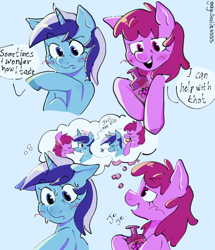 Size: 3392x3944 | Tagged: safe, artist:gay_smilesss, berry punch, berryshine, minuette, earth pony, pony, unicorn, g4, blushing, dialogue, female, high res, lesbian, ship:berrygate, shipping, simple background