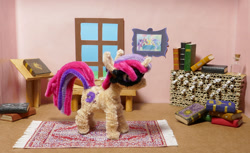 Size: 1428x872 | Tagged: safe, alternate version, artist:malte279, moondancer, pony, unicorn, g4, book, bookshelf, chenille, chenille stems, chenille wire, craft, pipe cleaner sculpture, pipe cleaners