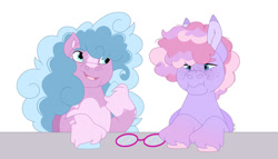 Size: 1280x732 | Tagged: safe, artist:itstechtock, oc, oc only, oc:bedhead, oc:cloud nine, pegasus, pony, female, glasses, male, mare, parent:frazzle rock, parent:fuzzy slippers, parent:rolling thunder, simple background, stallion, white background