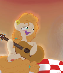Size: 3000x3500 | Tagged: safe, artist:reinbou, pear butter, earth pony, pony, g4, the perfect pear, guitar, high res, light, musical instrument, singing, solo