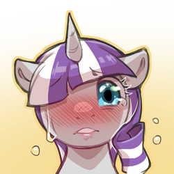 Size: 1159x1159 | Tagged: safe, artist:cold-blooded-twilight, part of a set, twilight velvet, pony, unicorn, blushing, crying, hair over one eye, lipstick, looking at you, simple background, solo, transparent background