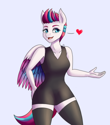 Size: 1500x1700 | Tagged: safe, artist:zachc, zipp storm, pegasus, anthro, g5, clothes, dress, female, floating heart, heart, open mouth, open smile, smiling, socks, solo, thigh highs