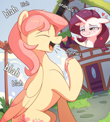 Size: 2500x2778 | Tagged: safe, artist:nookprint, fluttershy, rarity, pegasus, pony, unicorn, g4, blah blah blah, blushing, butterscotch, eyes closed, female, floating heart, floppy ears, half r63 shipping, heart, high res, male, mare, open mouth, open smile, rule 63, ship:flarity, ship:rariscotch, shipping, smiling, stallion, straight, unshorn fetlocks