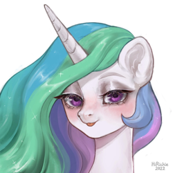 Size: 1668x1668 | Tagged: safe, artist:hirichie, alicorn, pony, blushing, bust, cute, female, mare, paintbrush, portrait, purple eyes, simple background, smiling, solo, tongue out