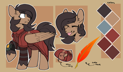 Size: 1711x1000 | Tagged: safe, artist:rockin_candies, oc, oc only, oc:quillwright, pegasus, pony, fallout equestria, :p, bag, clothes, fallout equestria: of shadows, missing wing, pipbuck, reference sheet, robes, saddle bag, scribe, solo, steel ranger, steel ranger scribe, tongue out