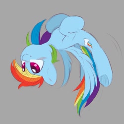 Size: 933x933 | Tagged: safe, artist:melodylibris, rainbow dash, pegasus, pony, g4, blushing, female, flying, gray background, mare, simple background, solo, spread wings, upside down, wings