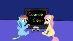 Size: 1920x1080 | Tagged: safe, artist:anxiouspon, fluttershy, rainbow dash, pegasus, pony, g4, console, duo, female, filly, foal, gaming, smiling, super nintendo, video game