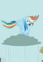 Size: 285x410 | Tagged: safe, screencap, rainbow dash, pegasus, pony, g4, ponyville confidential, season 2, angry, animated, cloud, cropped, female, gif, jumping, mare, rain, solo, spread wings, wings
