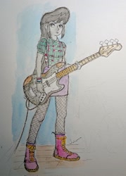 Size: 1465x2048 | Tagged: safe, artist:daisymane, octavia melody, human, equestria girls, g4, bass guitar, looking at you, musical instrument, solo, traditional art