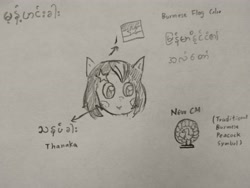 Size: 4152x3120 | Tagged: safe, oc, oc only, oc:mohinga, pony, cute, myanmar, nation ponies, pencil drawing, ponified, sketch, solo, thanaka, traditional art