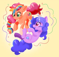 Size: 4096x3901 | Tagged: safe, artist:pastacrylic, izzy moonbow, sunny starscout, earth pony, pony, unicorn, g5, duo, duo female, female, lesbian, mare, multicolored hair, ship:moonscout, shipping