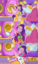 Size: 1279x2147 | Tagged: safe, edit, edited screencap, screencap, phyllis cloverleaf, pipp petals, sunny starscout, zipp storm, earth pony, pegasus, pony, alicorn issues, g5, mane melody, my little pony: tell your tale, zipp's yes day, spoiler:g5, spoiler:my little pony: tell your tale, spoiler:tyts01e05, spoiler:tyts01e14, spoiler:tyts01e22, brush, comparison, cucumber, female, food, frown, glasses, hair clipper, hair dryer, hair styling, hairbrush, headband, hoof hold, jewelry, loose hair, mare, messy mane, mirror, mud mask, necklace, open mouth, pearl necklace, regalia, smiling