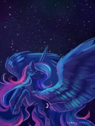 Size: 1200x1600 | Tagged: safe, artist:joellethenose, princess luna, alicorn, pony, g4, 2019, cloven hooves, old art, solo, spread wings, stars, wings