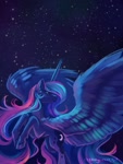 Size: 1200x1600 | Tagged: safe, artist:joellethenose, princess luna, alicorn, pony, 2019, cloven hooves, old art, solo, spread wings, stars, wings