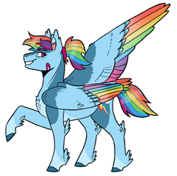 Size: 1280x1274 | Tagged: safe, artist:aspen--trees, rainbow dash, earth pony, pegasus, bandaid, colored wings, feathered fetlocks, female, mare, multicolored wings, one wing out, rainbow wings, simple background, solo, tail, tail feathers, transparent background, wings